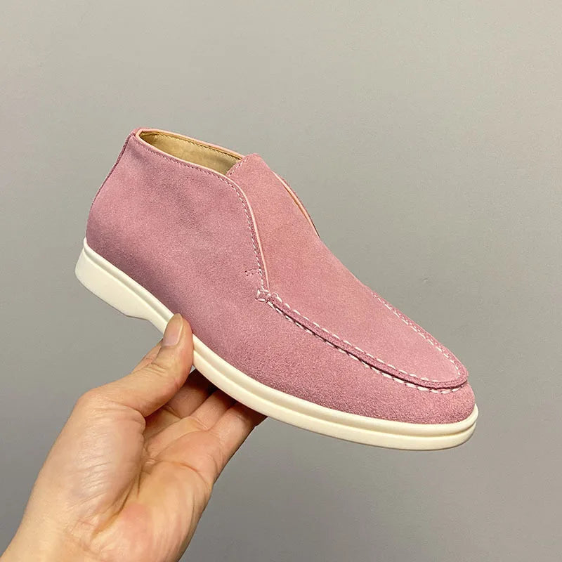 Large Size 44-47 High Top Loafers Shoes for Women, One Foot Retro Flat and Ankle Boots, Couple's Casual Shoes