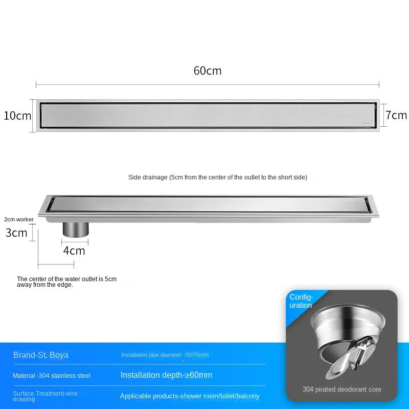 Invisible Tile Floor Drain Brshed Gold Black 304 Stainless Steel Lavatory Bathroom Shower Long Linear Drainage Side Floor Drains