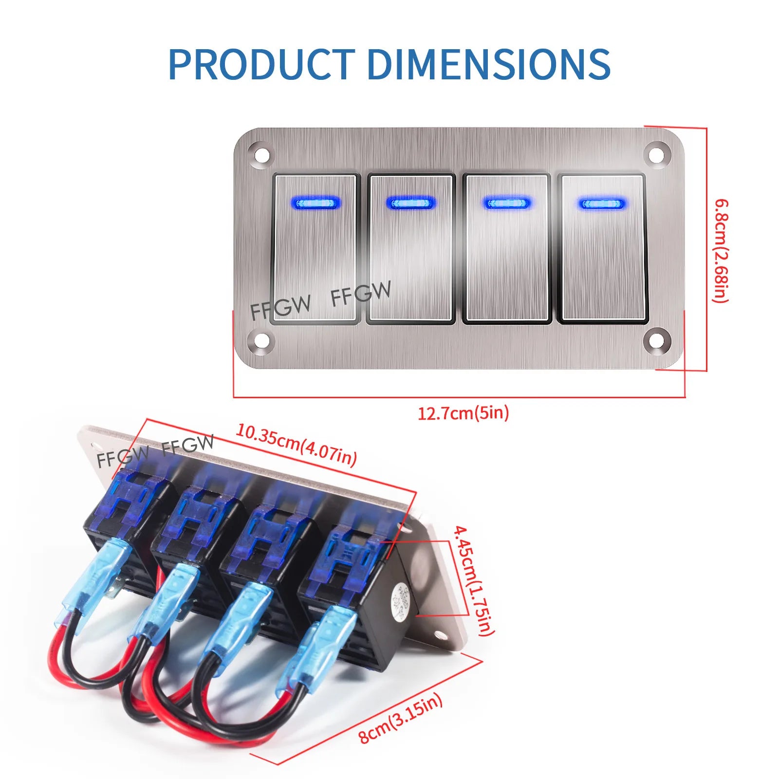 Durable metal 2-8Gang rocker switch panel with LED light, waterproof and overload protection for car card, vehicle and vessel