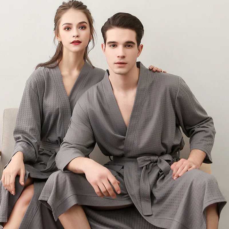 Custom Couple Bathrobe Embroidered with Names Logo Home Clothes Waffle Knit Bathrobe for Couples Hotel Spa Robe for Men Women