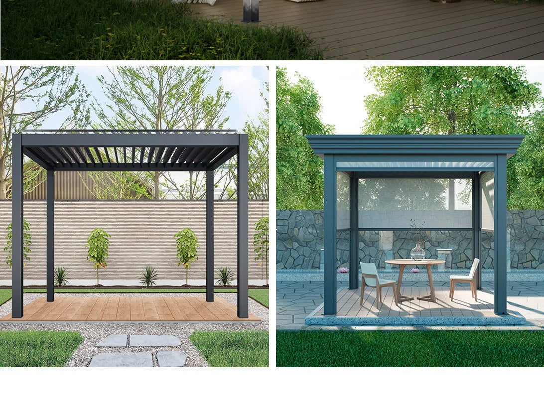 Modern Outdoor Waterproof Aluminum Louvered Sunroof Pergola Sun Shade Frame Electric Pergola Louvered Roof Aluminium Canopy
