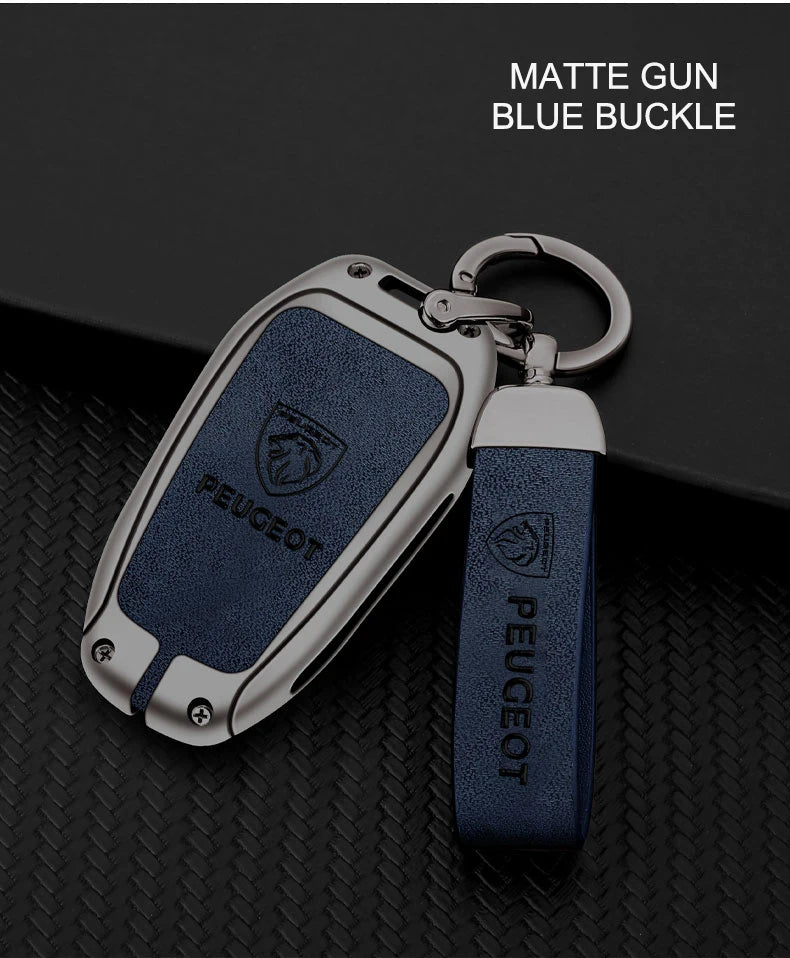 Leather Zine Alloy Car Smart Key Case Shell Cover Protector Fob For Peugeot 308 408 508 2008 3008 4008 5008 Keychain Accessories