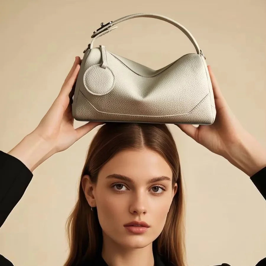 new fashion genuine leather woman bag handle cowhide shoulder bag luxury designer minimalism bag cattle leather