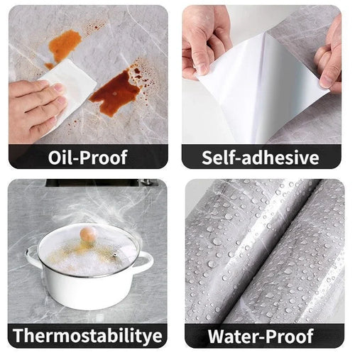 10M x 80CM Papier Peint Marbre Auto-Adhésif Imperméable Résistant à l'Huile, Autocollants de Cuisine Thermorésistants, Film Décoratif pour la Maison