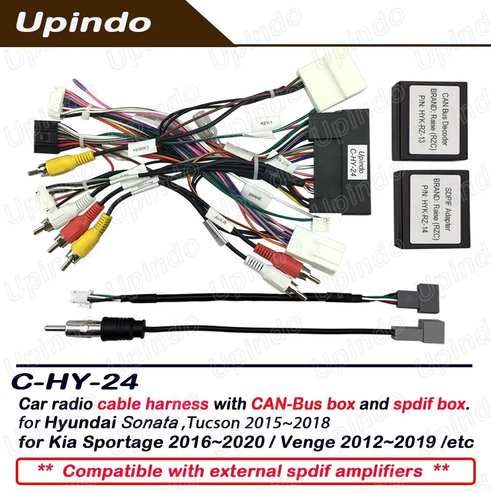 Câble radio de voiture Décodeur CANBus Adaptateur amplificateur audio SPDIF Faisceau de câblage d'alimentation Connecteur de prise pour KIA Hyundai Sonata 9