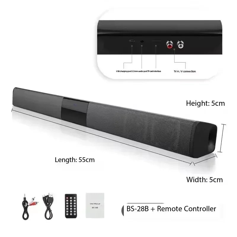 New BS-28B TV Bluetooth Speaker 40W Soundbar Home Theater Wireless 3D Surround Stereo Bass Subwoofer Portable Speakers For Phone