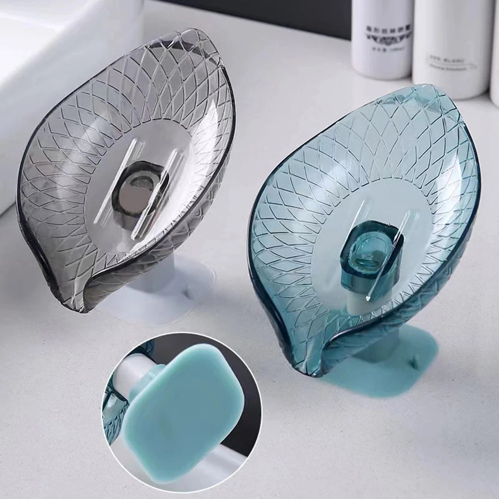 Boîte à Savon de Vidange Design Feuille avec Ventouse Porte-Savon Décoratif en Plastique Auto-Drainant Plateau de Savon Organisateur de Rangement pour Salle de Bain