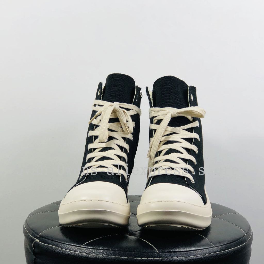 Women Casual Canvas Pu Shoes Luxury Trainers Lace Up Men Sneakers Zip High-TOP Hip Hop Autumn Flats Black Boots