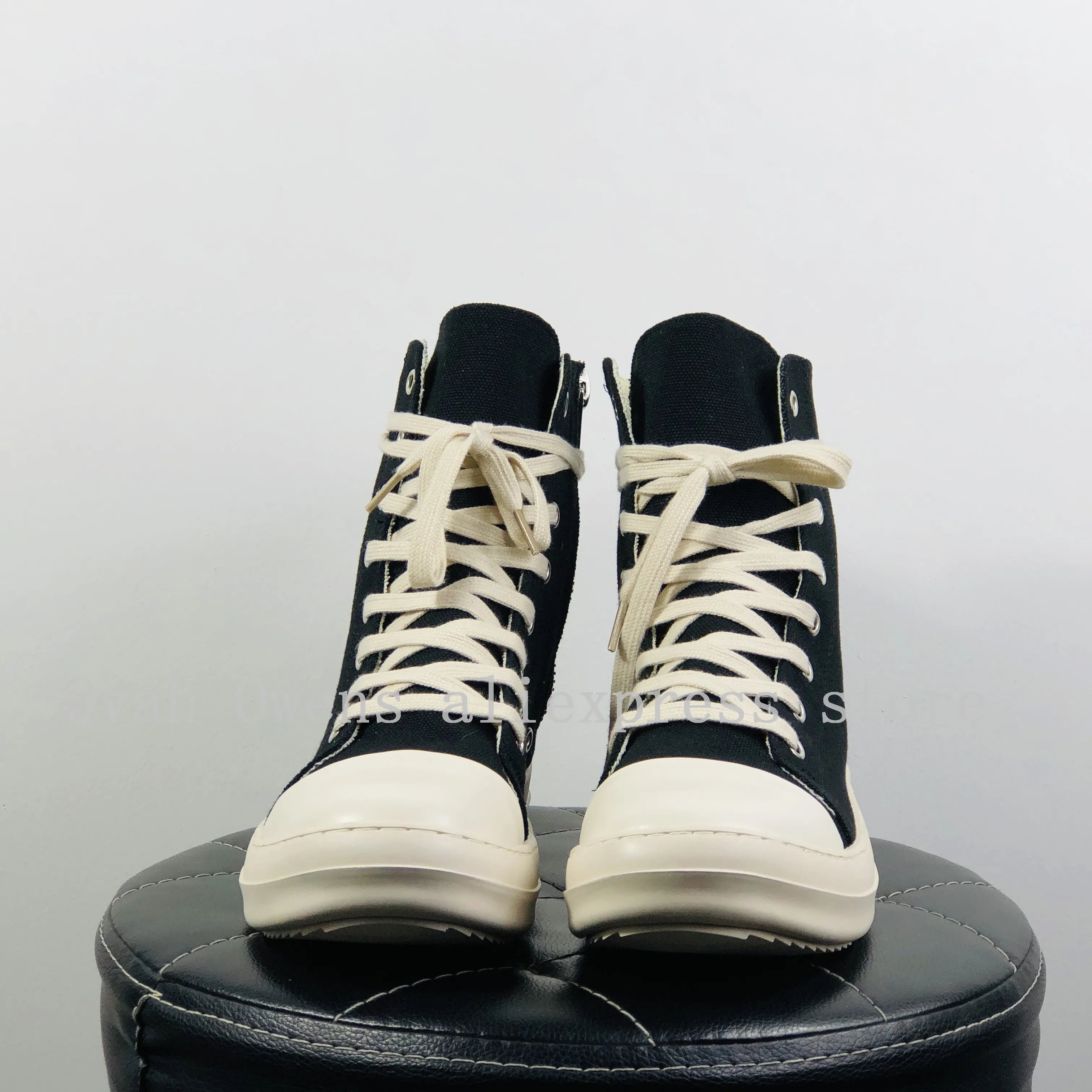 Women Casual Canvas Pu Shoes Luxury Trainers Lace Up Men Sneakers Zip High-TOP Hip Hop Autumn Flats Black Boots