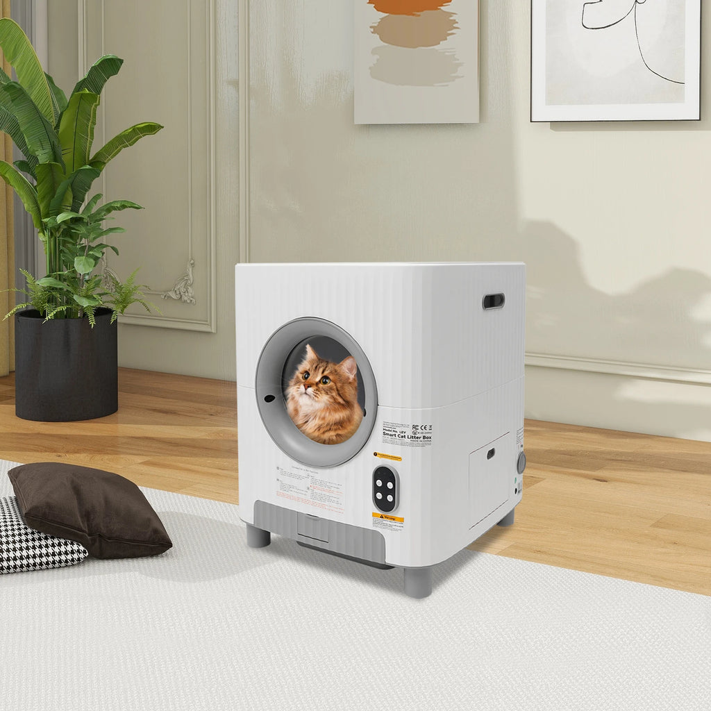 Automatic Cat Litter Box 68L Large Capacity Self-Cleaning Smart Cat Toilet 14.96Gal with Negative Ion Sterilization WiFi Bluetooth APP Control Detachable Roller Odor Control Pet Potty for Multi-Cat Household Home Pet Cat Care