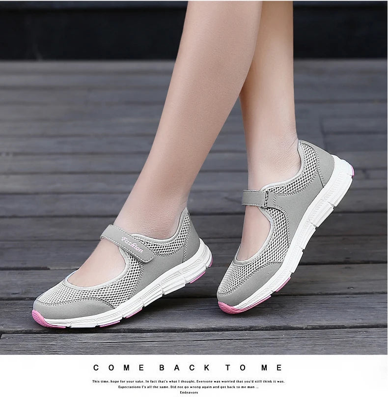Women's Breathable Walking Shoes Ladies Fashion Mary Jane Sneakers Adjustable Working Nurse Shoes Lightweight Flats Roll
