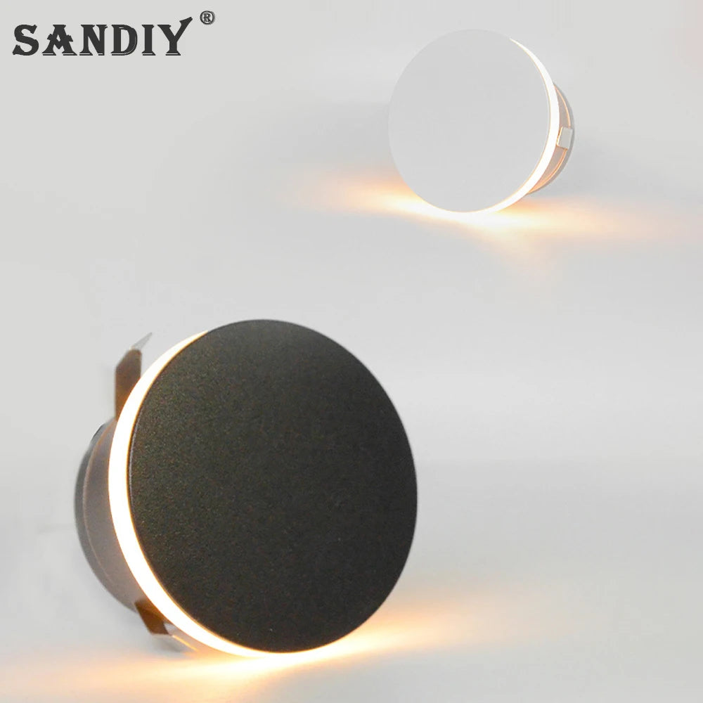 SANDIY Led Step Light Recessed Wall Lamp Round Stair Lighting Waterproof Indoor&Outdoor Luminaire for Bathroom Yard Balcony Deck