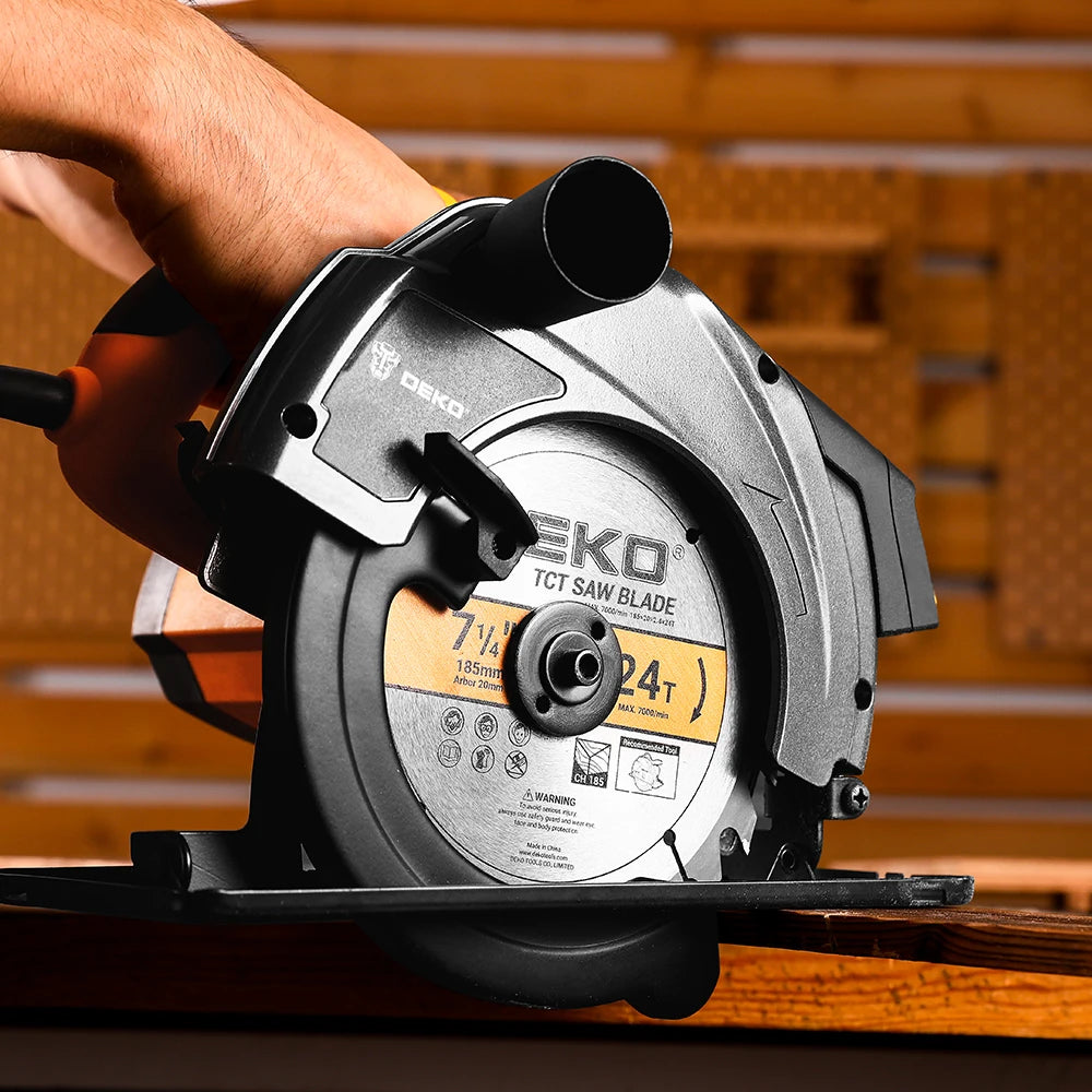 Scie circulaire électrique DEKO série DKCS 185 mm, machine de découpe multifonctionnelle avec poignée auxiliaire, outil électrique domestique 1200 W