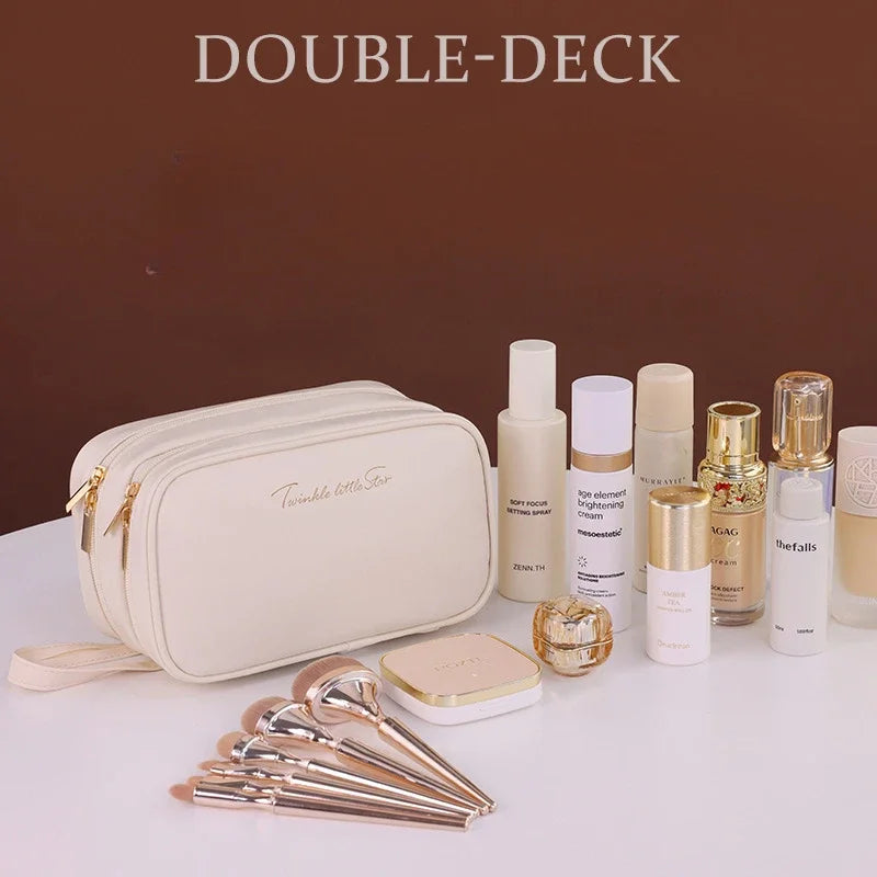 New Double Layer Cosmetic Bag Ladies Pencil Case Portable Large Capacity makeup bag Travel Essentials Cosmetics Organizer