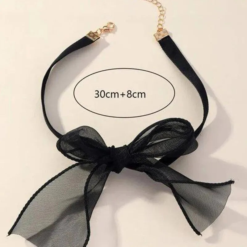 Exquisite Imitation Pearl Choker Necklace Fashionable Bow Tie Lace Up Velalvet Necklace Personality Simple Jewelry For Woman