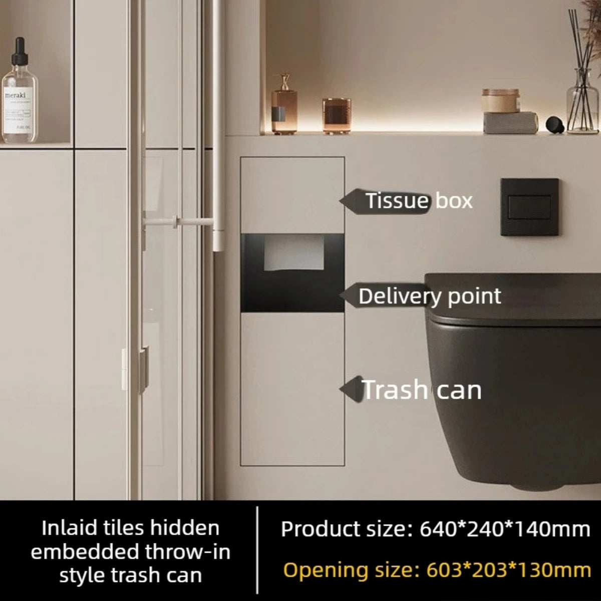 304 Stainless Steel Concealed Toilet Niche Concealed Garbage Bin with Hidden Trash Can Tissue Box Embedded Design
