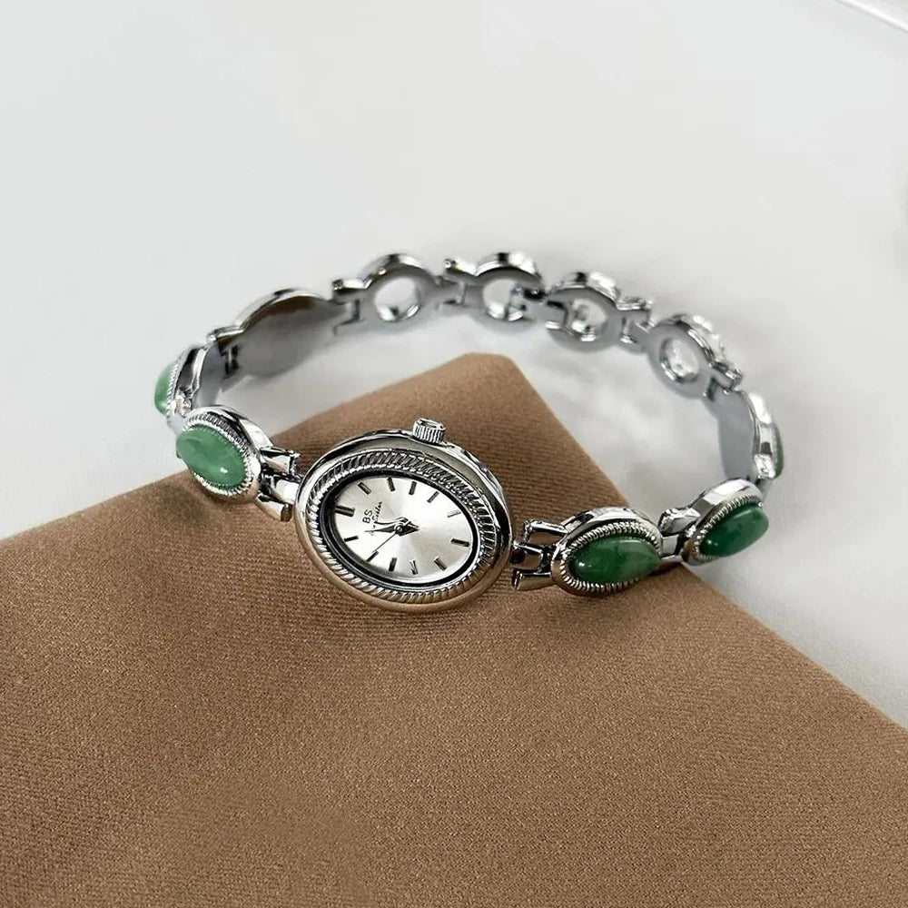 Women's Gold Watch Vintage Brown Jade Bracelet Small Dial Quartz Daily Wear Party Clock Luxury Waterproof Ladies Watches Gifts