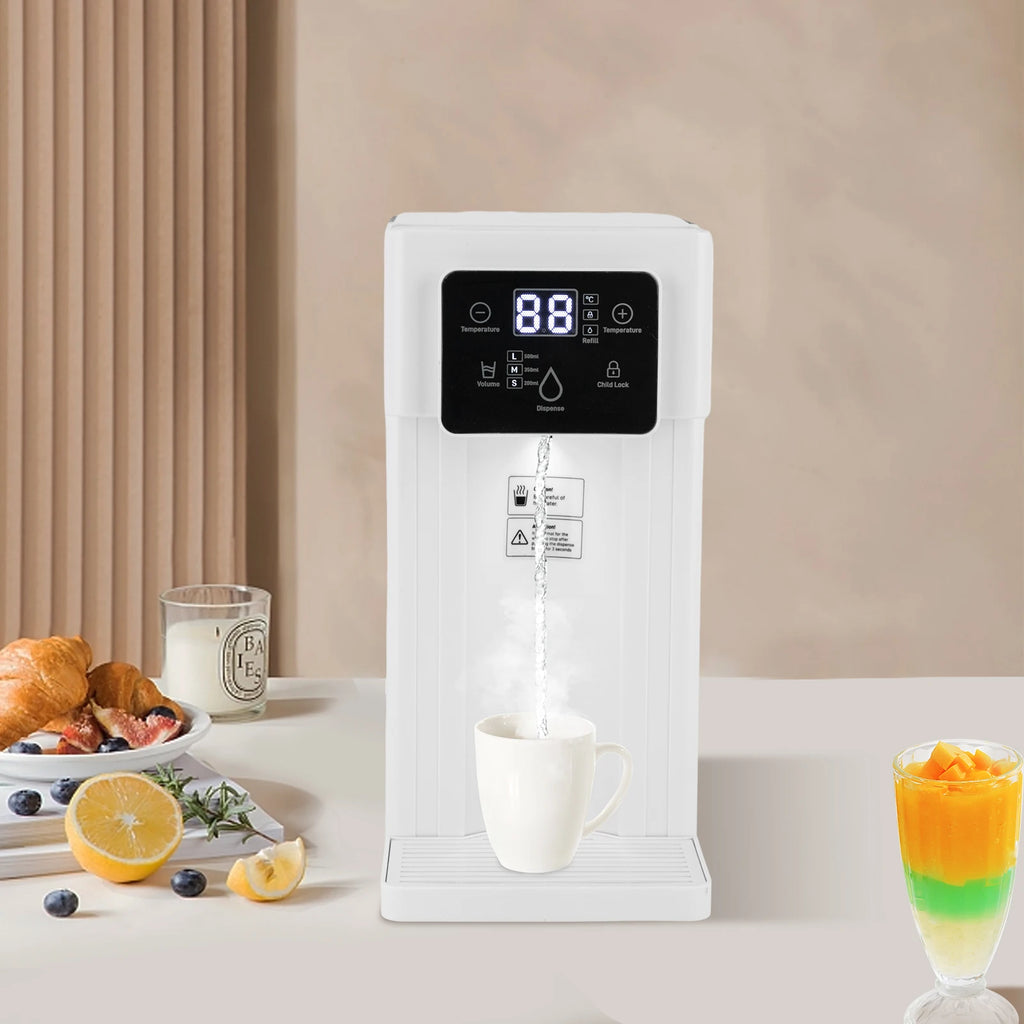 Distributeur d'eau chaude instantanée de bureau rectangulaire ABS PS 444 Acier inoxydable Silicone 110V Prise US 1500W Capacité 3L Sortie d'eau quantitative 200ml 350ml 500ml Faible bruit Cordon d'alimentation 1m Distributeur d'eau électrique de comptoir