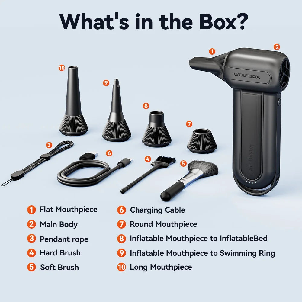 WOLFBOX DF100(MF100-BLACK) Souffleur Portable Puissant Sans Fil, Dépoussiéreur à Air, Vitesse Réglable pour Voiture/PC/Maison/Extérieur