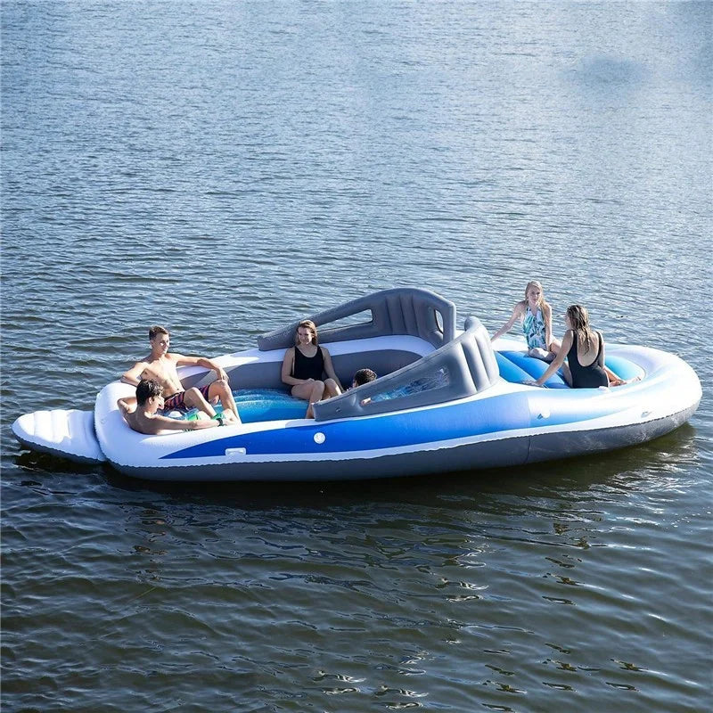 PVC thickened inflatable 6-person island floating bed pirate ship cutting multi-person water party yacht floating boat