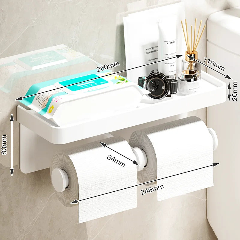 Aluminum Alloy Toilet Paper Holder Toilet Paper Holder Wall-Mounted Toilet Roll Shelf Phone Stand for Home Bathroom Accessories