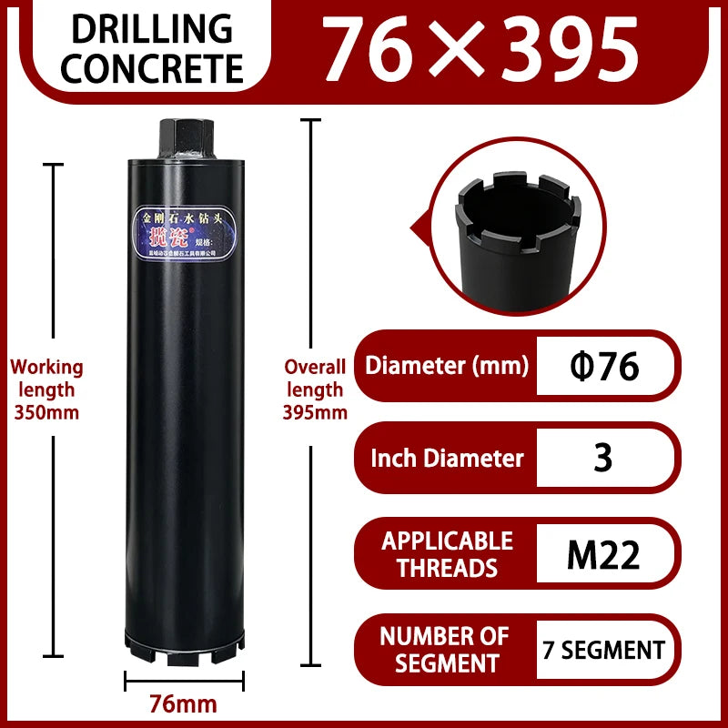 LAANCI laser weld Diamond Core Drill Bit for Reinforced Concrete – Diameter 25-254mm,400mm Total Length M22 Threaded Connection