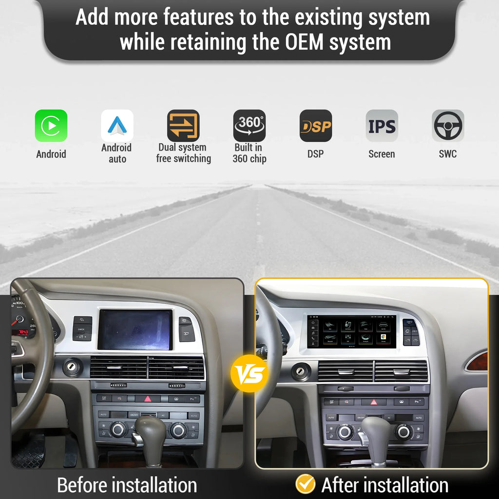 8.8 inch Left Hand Drive Android 14 For Audi A6 C6 2005-2011 Car Radio Wireless BT Carplay Qualcomm Snapdragon 680 Touch Screen