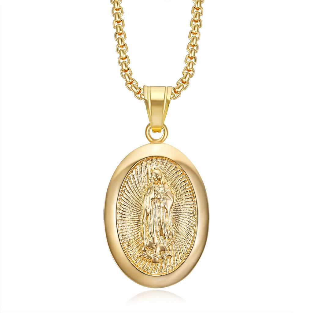 Virgin Mary Prayer Pendant Necklaces Gold color 316L Stainless Steel with rhinestone Women/Men Jewelry