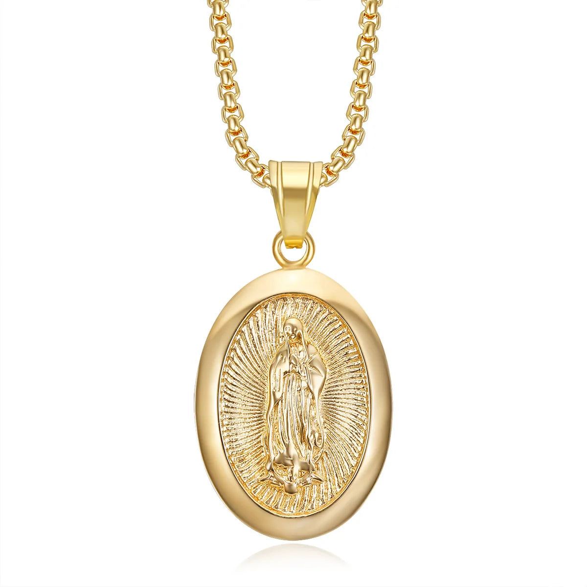 Virgin Mary Prayer Pendant Necklaces Gold color 316L Stainless Steel with rhinestone Women/Men Jewelry