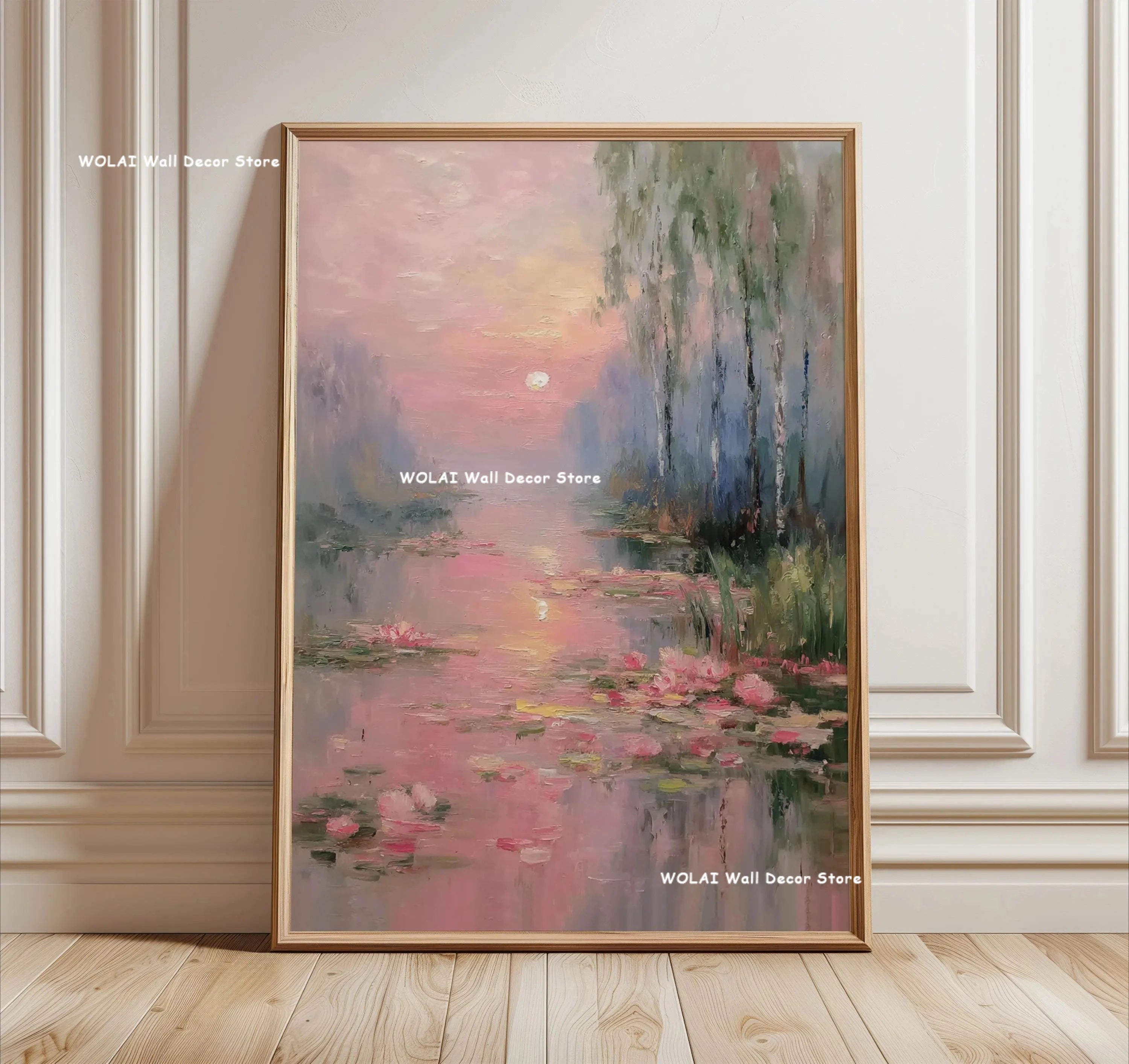 Retro Japanese Forest & Koi Fish Zen Water Painting Canvas Poster Abstract Sun Waves Wall Art Printing for Peaceful Home Decor