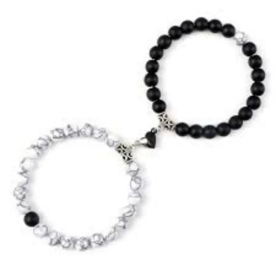 2Pcs/Set Natural Stone Beaded Heart Magnet Attraction Couple Bracelets For Women Men Simple Love Relationship Bracelet Jewelry
