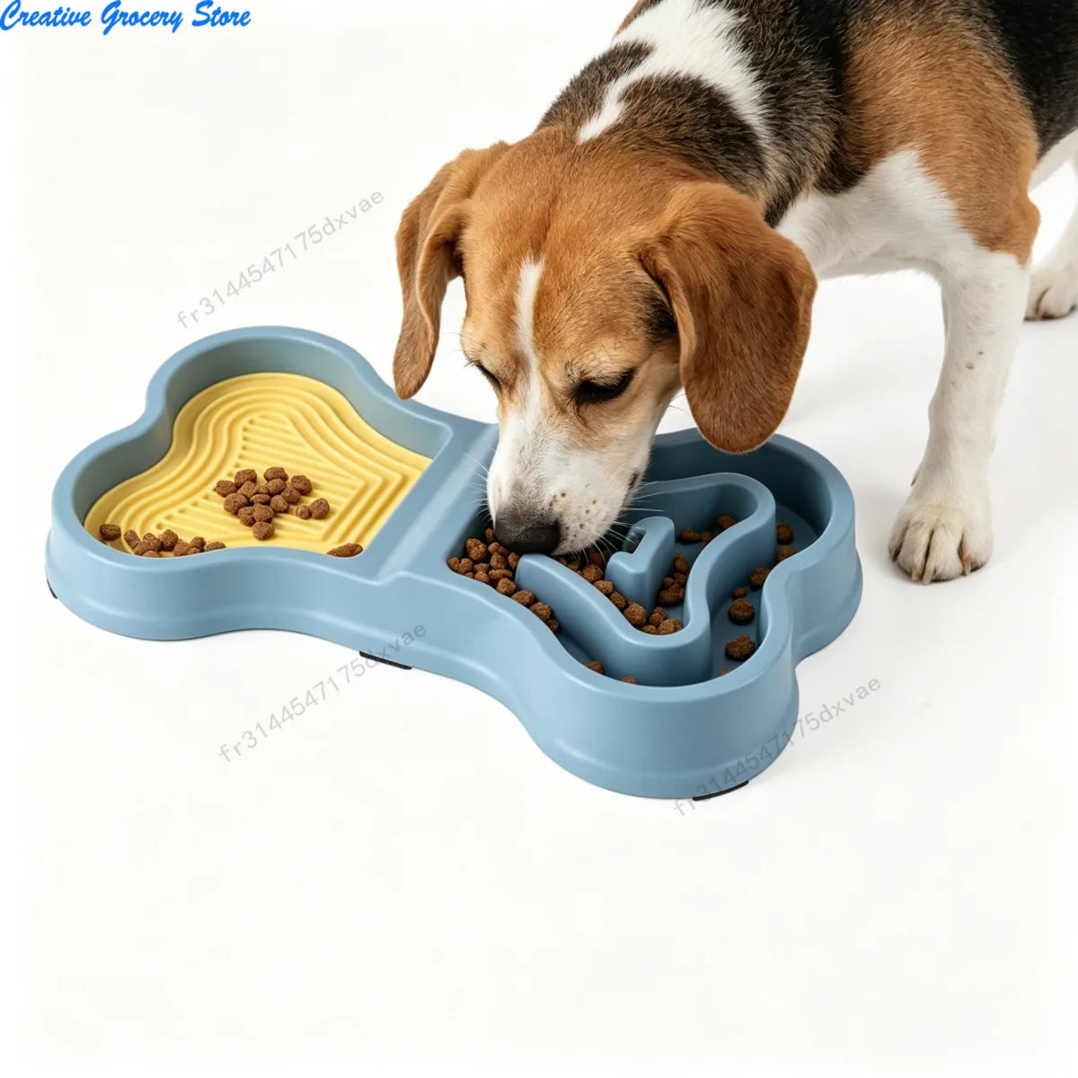 Non Slip Bone Shaped Dog Slow Feeder Bowl Double Compartment Interactive Maze Pet Food Dish for Fast Eaters Anti Choking Dry Wet