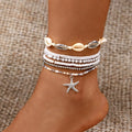 Metal Starfish Pendant Anklets Set For Women Men Trendy Sea Star Multilayer Rice Beaded Foot Chain Summer Beach Vacation Jewelry