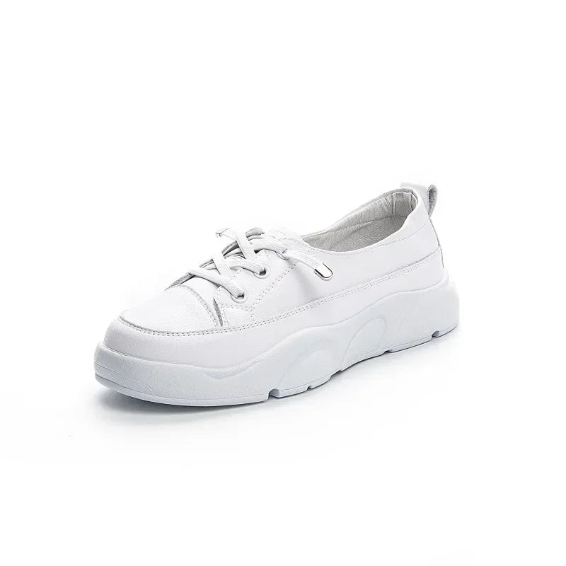 White shoes for women hollow casual shoes white flat foot covers rubber soft bottom cowhide 2026 summer new style