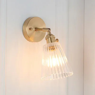 Nordic Japanese Brass Wall Lamp Bedroom Bedside Lamp Bathroom Cloakroom Background Wall Mirror Front Creative Glass Wall Lamp