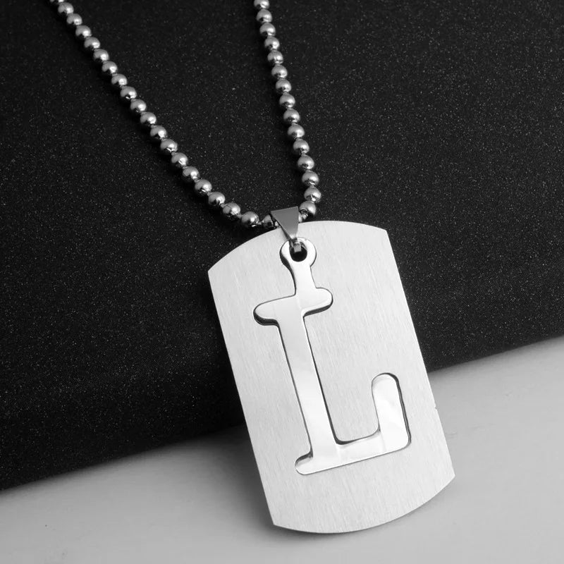HNSP 316L Stainless Steel Initials Pendant Chain Necklace For Men 26 Letter Name Jewelry Accessories
