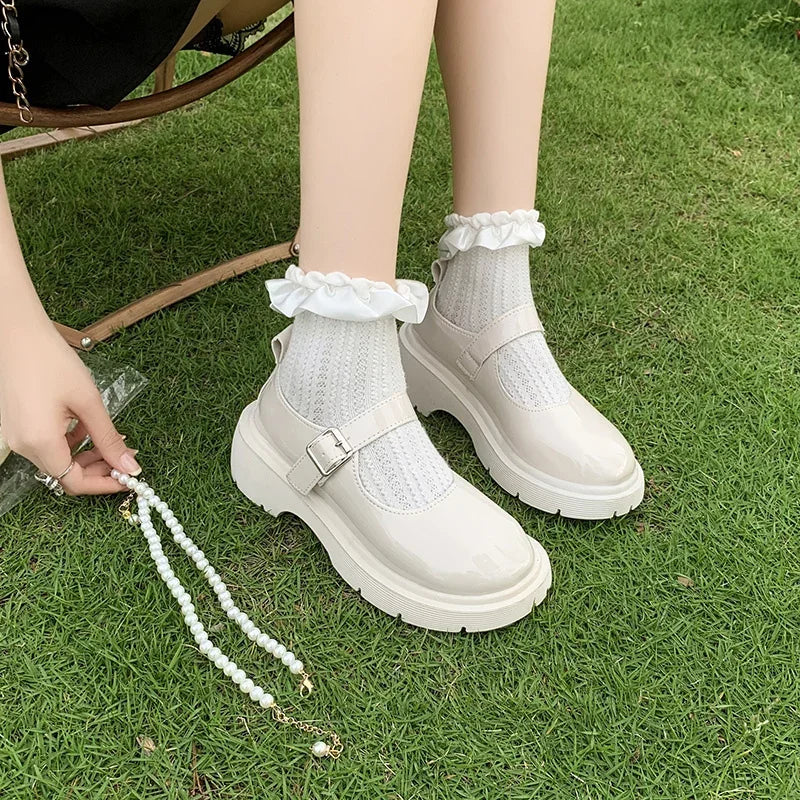 Women's Luxury Beaded Mary Jane Leather Shoes Spring/Autumn Fashion Comfortable Elegant Flat Black Walking Shoes Zapatos Mujer