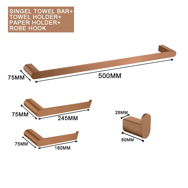 Brushed Rose Gold Storage Rack Towel Bar Tissue Holder Bathrobe Hook Cup Holder Toilet Brush Soap Dish Bathroom Accessories
