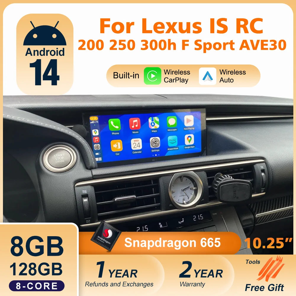 Android 14 Car Radio For Lexus IS RC 200 250 300 350 200t 300h 2013-2019 128GB Multimedia Video Player CarPlay Autoradio 4G