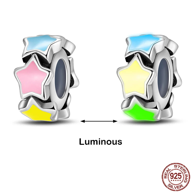 Hot Sale 925 Silver Glow in the dark Firefly Honeybee Star Charms Beads Fit Qikaola 925 Original Bracelets Fine DIY Jewelry Gift