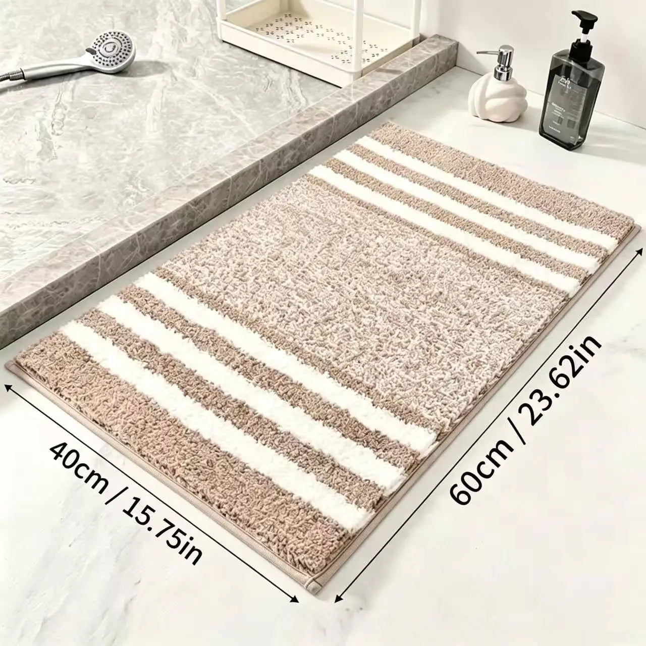 Soft Plush Striped Bath Rug Water Absorption Doormat For Bathroom Bedroom