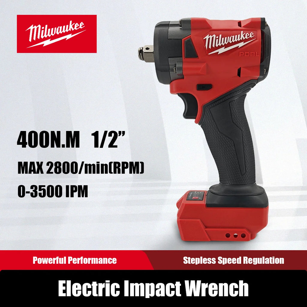 Milwaukee 400N Brushless Cordless 1/2 Electric Wrench Car Truck Repair Screwdriver Impact Drill Rechargable For 18V Battery Tool