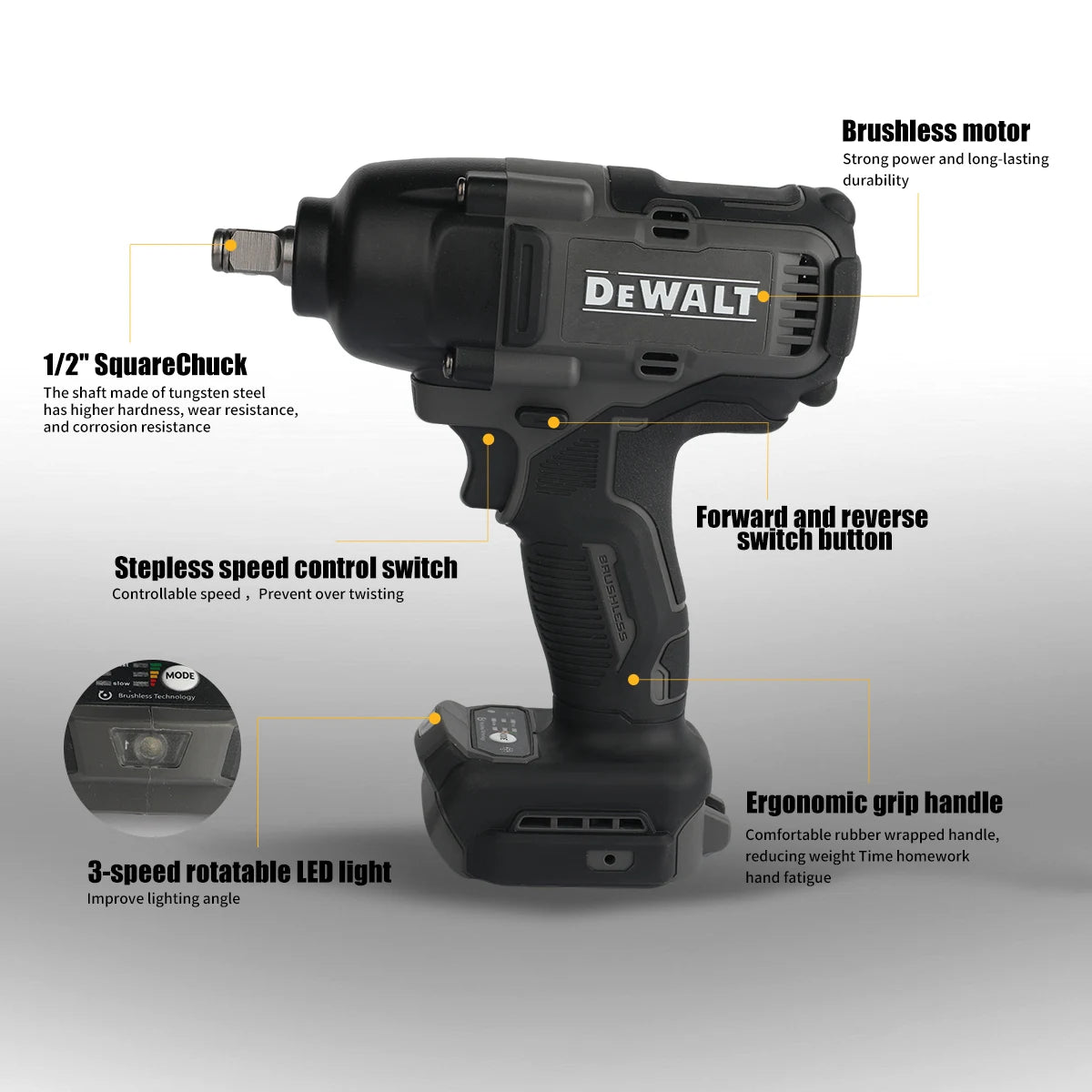 DeWalt DCF99M High Torque Brushless 20V Electric Impact Wrench Powered Electric Durable for Professiona Naked Tool