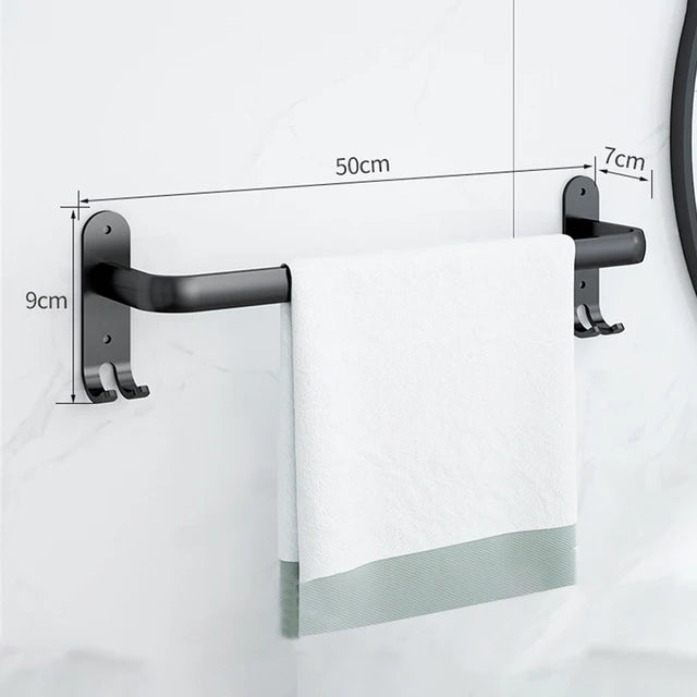 30-50CM Wall Mounted Towel Hanger Towel Rack Bathroom Accessories Aluminum Towel Bar Rail Matte Black Shower Towel Holder Hook
