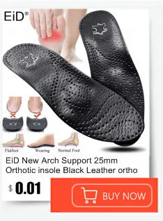 EiD New Arch Support 25mm Orthotic insole Black Leather orthotics Insoles for Flat Foot O/X Leg Corrected Shoe Sole insert pads