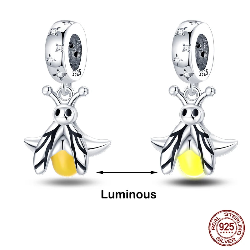 Hot Sale 925 Silver Glow in the dark Firefly Honeybee Star Charms Beads Fit Qikaola 925 Original Bracelets Fine DIY Jewelry Gift