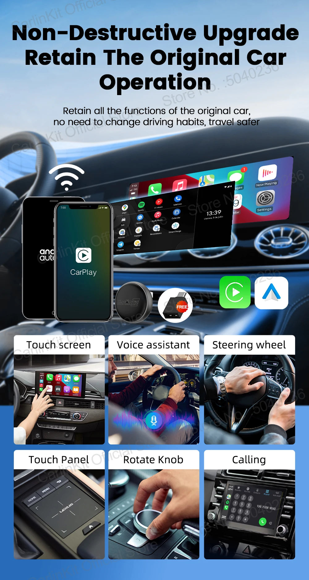 Mini Ultra 3 CarlinKit Wireless Android Auto & CarPlay Adapter 2.4Ghz&5Ghz WiFi BLE Auto Connect OTA Upgrade Mini Smart Car Box