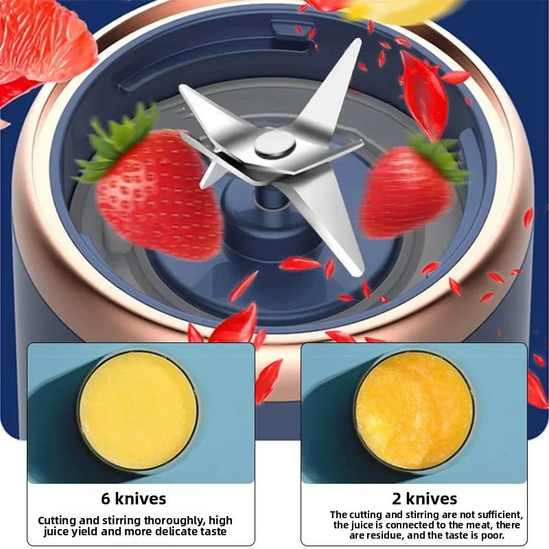 Mixeurs de jus de fruits portables, mini-bouteille personnelle électrique d'été, presse-agrumes USB à 6 lames, machine de cuisine