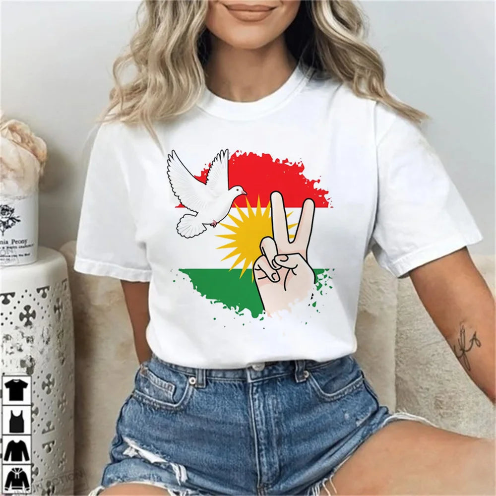 Kurdistan shirt teen Pastel Comfortable streetwear University t shirt 80s korean clothes Grunge Punk Pop Culture aesthetic