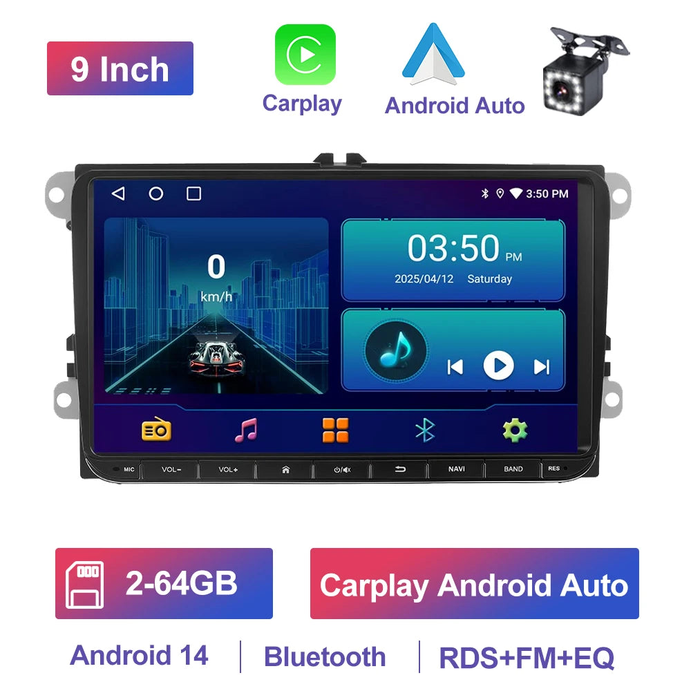 GEARELEC 9 "Car Radio For VW Golf Passat B6 B7 Skodas sat Octavia Polo Tiguan 2 Din wireless Android 13 CarPlay Android RDS Auto DSP BT 4G GPS Car Multimedia Player For Volkswagen